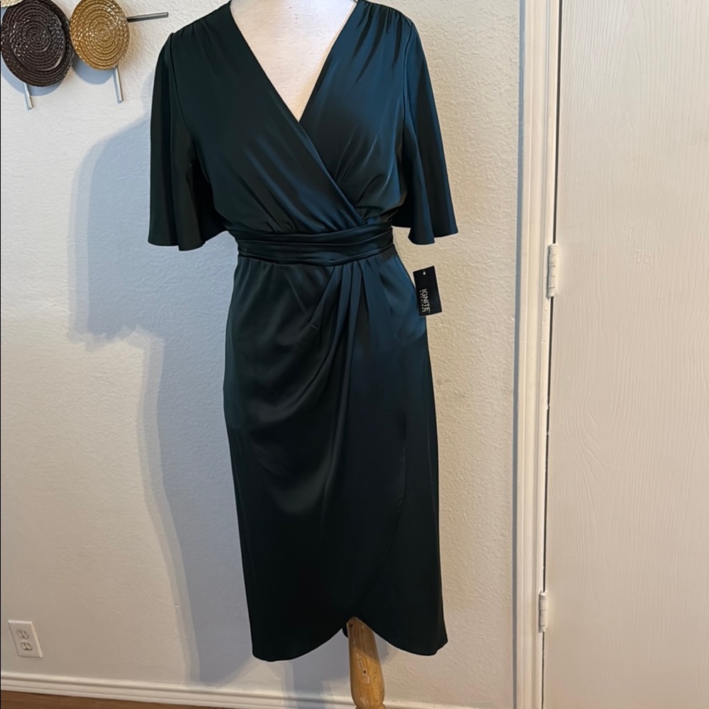 Ignite Elegant Dark Green Faux Wrap Dress. Sz 8